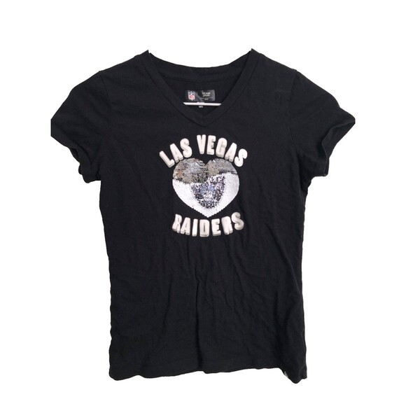 Las Vegas Raiders Girls Youth New Era Reverse Sequin Shirt Black Size L 10-12 - Picture 2 of 7